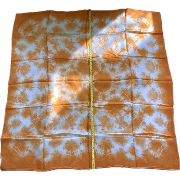 100% Silk tie dye Bright Orange Color scarf square 33”x33” Soft Hand Rolled Hem - Picture 9 of 14